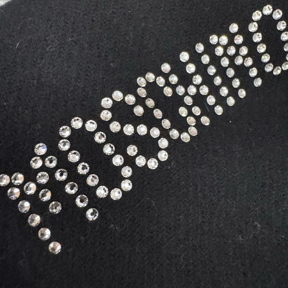 Moschino scarf scarve wrap black Swarovski crystals silver tassles bling luxe - Picture 7 of 7